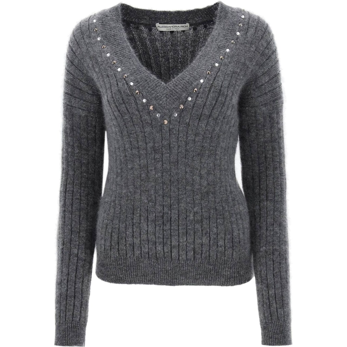 Alessandra Rich wool knit sweater with studs and crystals Knitwear Alessandra Rich