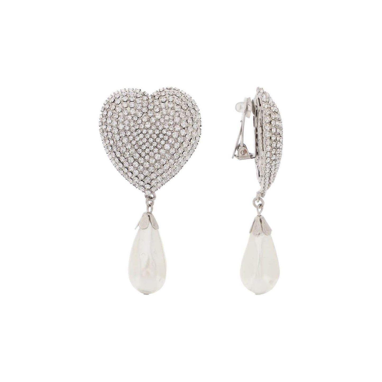 Alessandra Rich heart crystal earrings with pearls