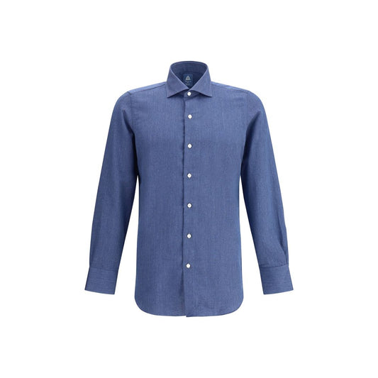 Finamore Blue Cotton Dress Shirt Finamore