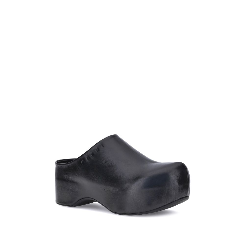 Marni Black Calf Leather Bos Taurus Clogs