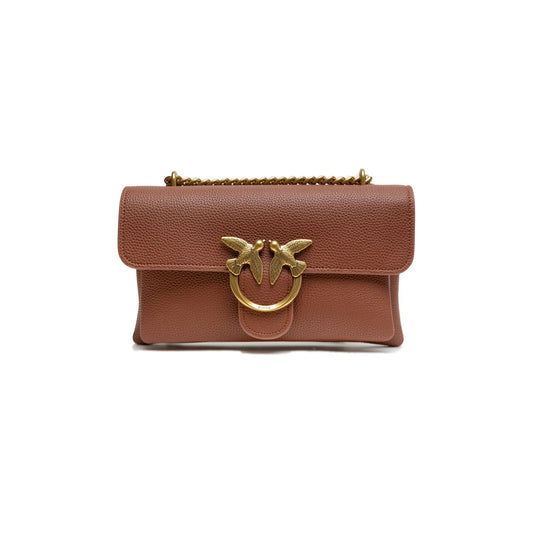 PINKO Brown Leather Love Boucle Riga Shoulder Bag