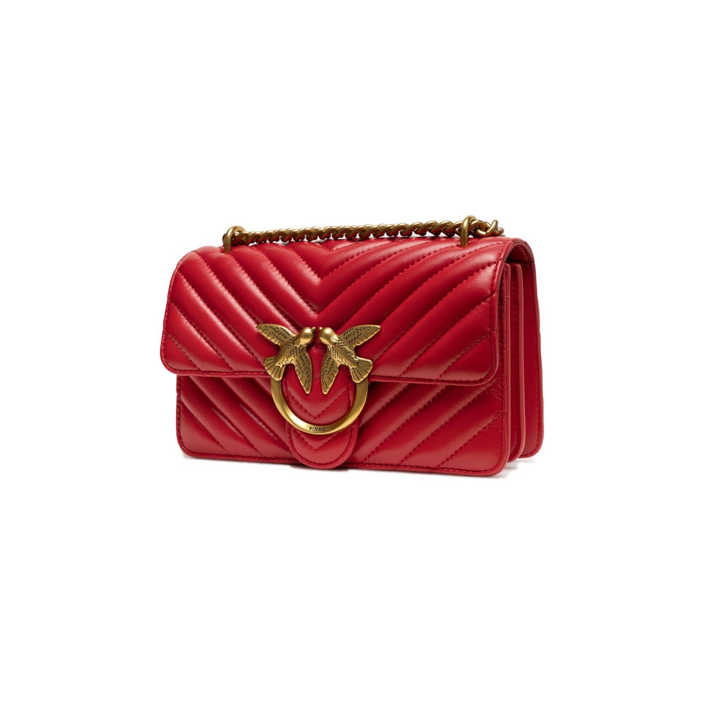 PINKO Red Leather Love One Mini Shoulder Bag