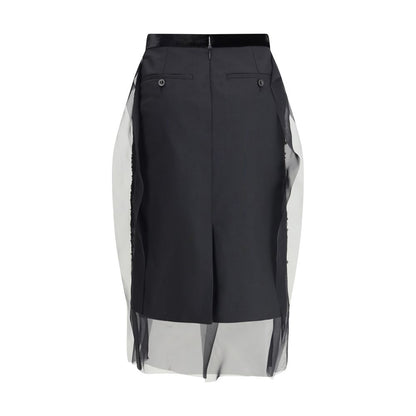 Sacai Black Polyester Midi Skirt Sacai