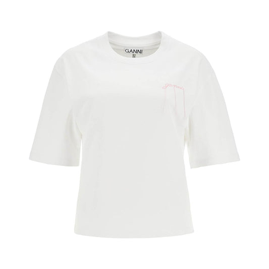 Ganni t-shirt with frayed embroidery Topwear Ganni