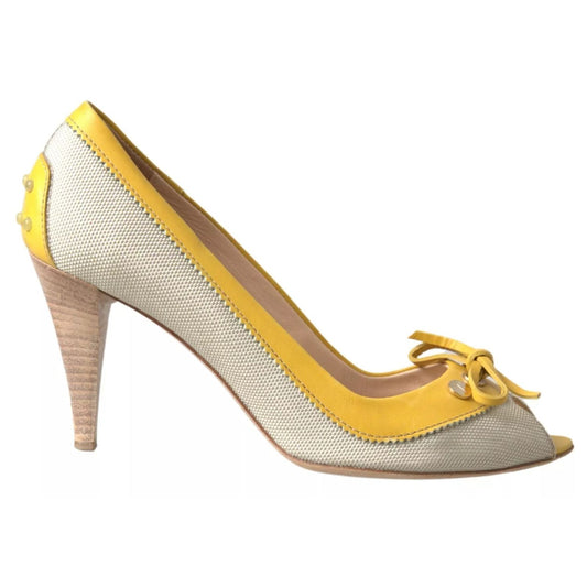 Tod's Yellow Off White Peep Toe Heels Pumps Shoes Tod's