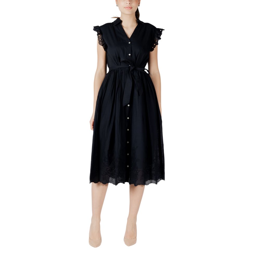 Vila Clothes Black Cotton Midi Dress