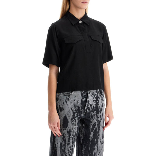 Ganni short-sleeved twill blouse for Topwear Ganni Tan
