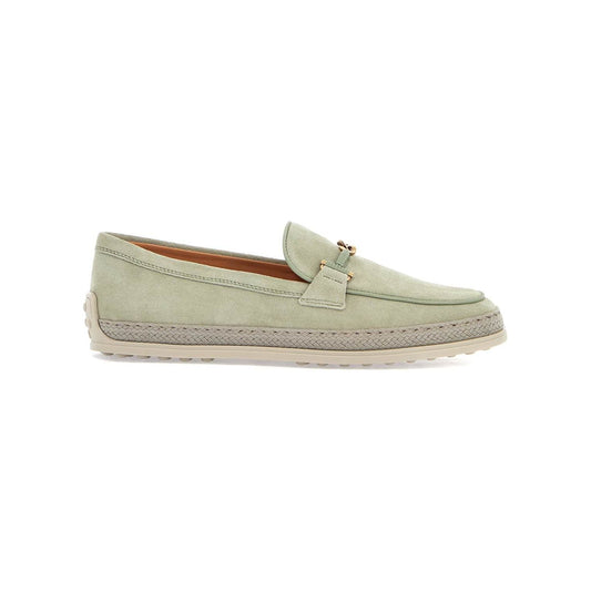 Tod'S oil green calfskin loafers with leather sole and gold detail