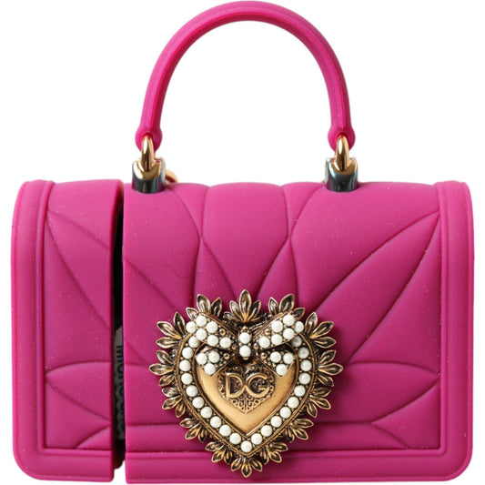 Dolce & Gabbana | Pink Silicone Devotion Heart Bag Gold Chain Airpods Case| McRichard Designer Brands   