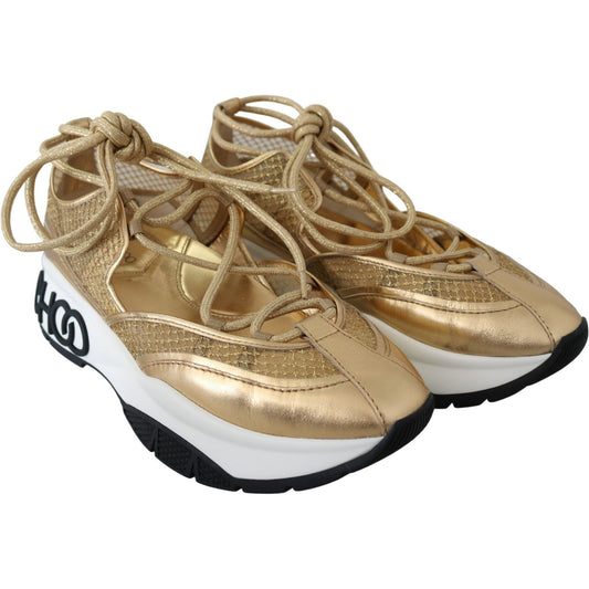 Jimmy Choo | Gold Mesh Leather Michigan Sneakers  | McRichard Designer Brands