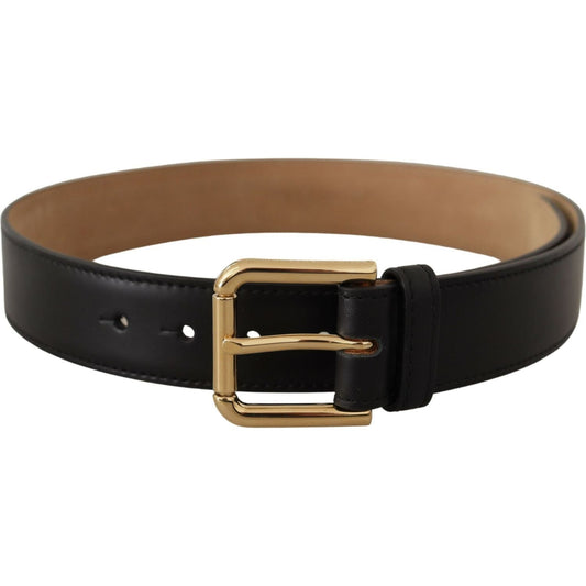 Dolce & Gabbana | Black Solid Leather Classic Gold Waist Buckle Belt| McRichard Designer Brands   