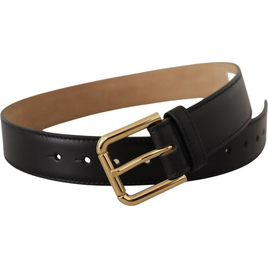 Dolce & Gabbana | Black Solid Leather Classic Gold Waist Buckle Belt| McRichard Designer Brands   