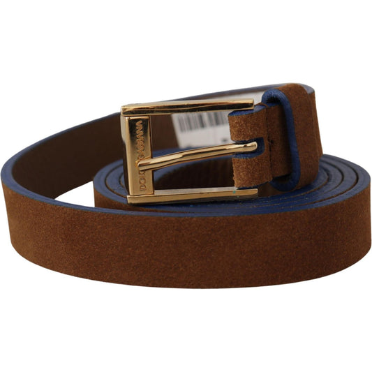 Dolce & Gabbana | Dark Brown Blue Leather Gold Metal Buckle Belt| McRichard Designer Brands   