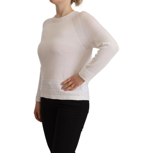 Alpha Studio | White Long Sleeves Crewneck Pullover Sweater | McRichard Designer Brands