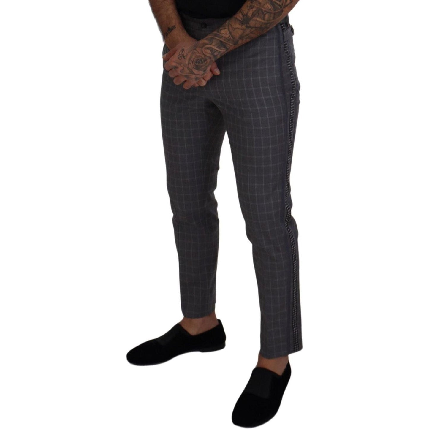 Grey Cotton Checkered Chino Pants Dolce & Gabbana