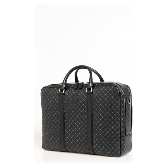 Elegant Black Leather Briefcase with Shoulder Strap Trussardi