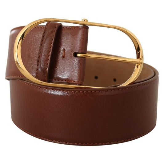 Dolce & Gabbana | Brown Leather Gold Metal Oval Buckle Belt| McRichard Designer Brands   