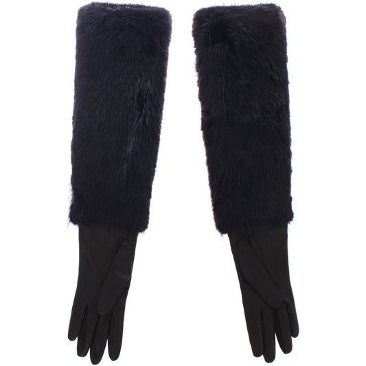 Dolce & Gabbana | Black Beaver Fur Lambskin Leather Elbow Gloves - McRichard Designer Brands