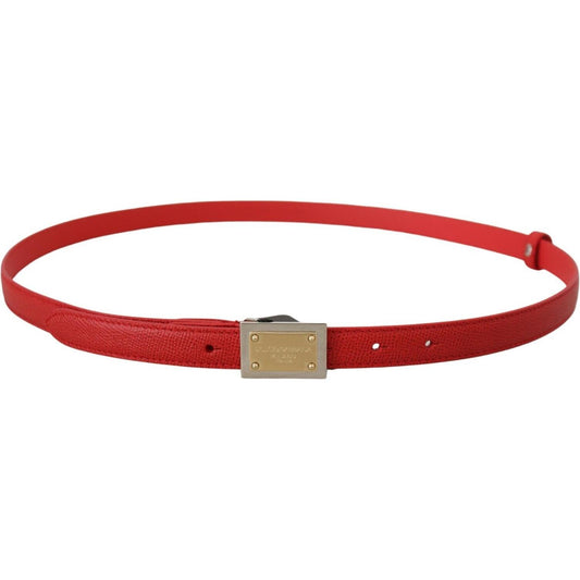 Dolce & Gabbana | Red Leather Gold Engraved Metal Buckle Belt| McRichard Designer Brands   