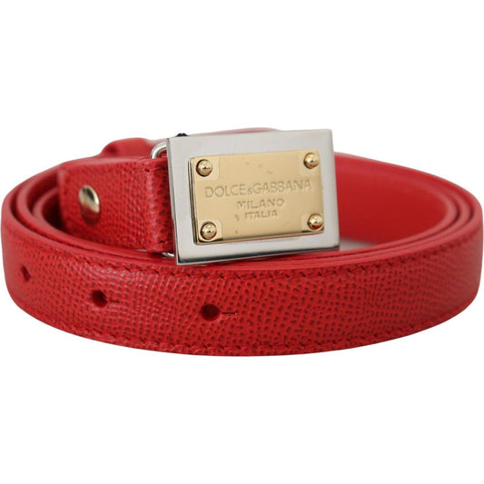 Dolce & Gabbana | Red Leather Gold Engraved Metal Buckle Belt - McRichard Designer Brands