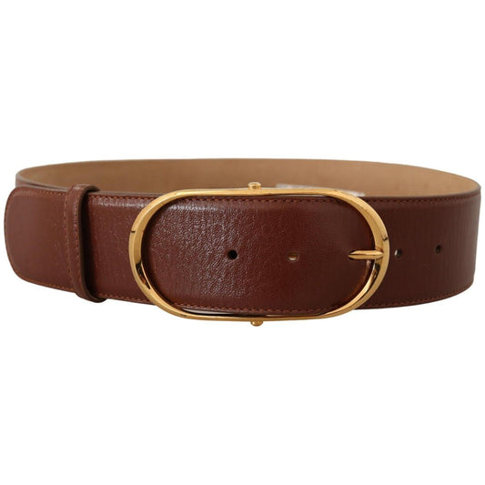 Dolce & Gabbana | Brown Leather Gold Metal Oval Buckle Belt| McRichard Designer Brands   