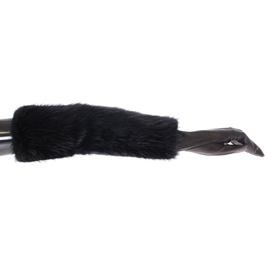 Dolce & Gabbana | Black Beaver Fur Lambskin Leather Elbow Gloves - McRichard Designer Brands
