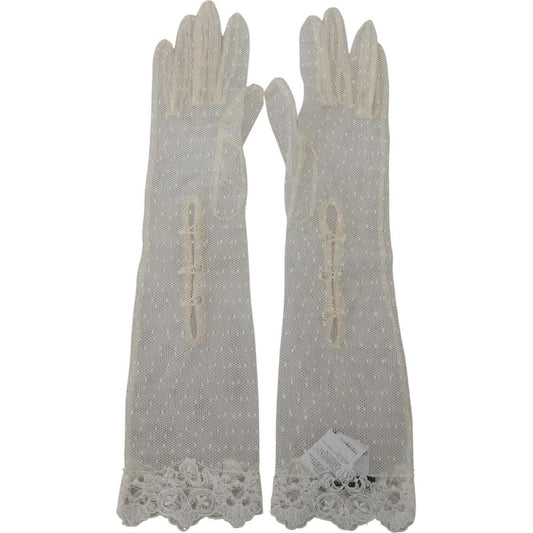 Dolce & Gabbana | White Lace Elbow Length Mitten Cotton Gloves| McRichard Designer Brands   